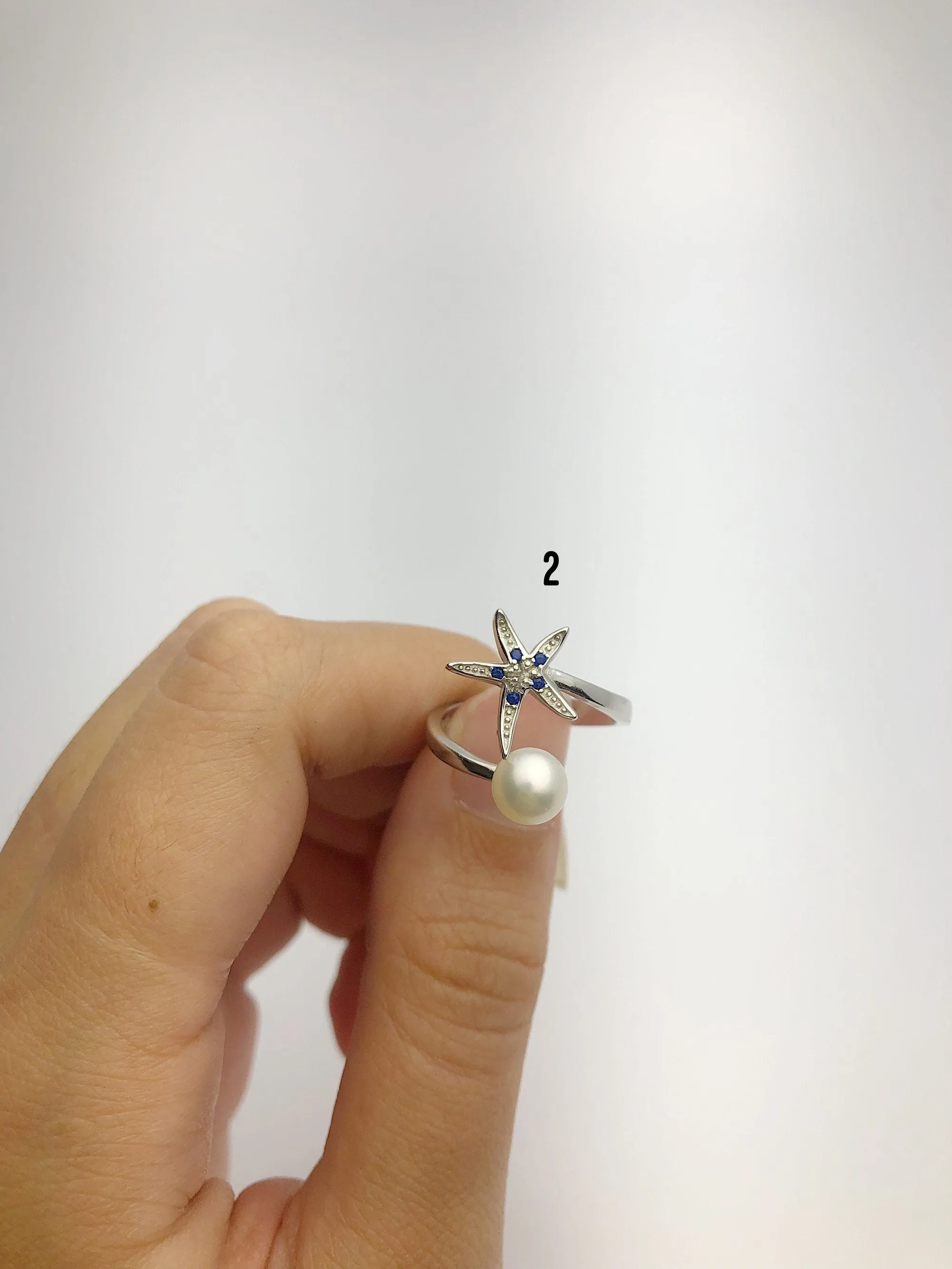 Sterling Silver Pearl Starfish rings - (867 No. 1-4)