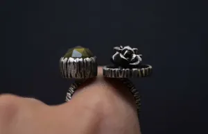 Succulent Triplet & Vesuvianite Open Shank Ring