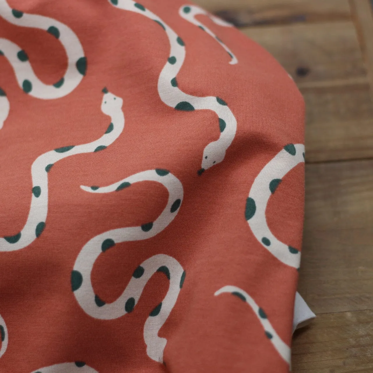 Tissu Jersey de coton - SNAKES - Marron terracotta - Poppy Designed for You (Vendu x10cm)