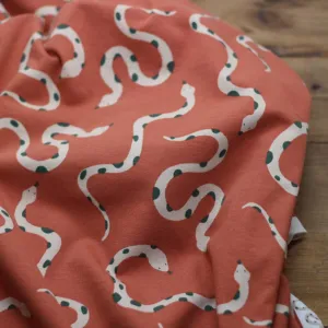 Tissu Jersey de coton - SNAKES - Marron terracotta - Poppy Designed for You (Vendu x10cm)