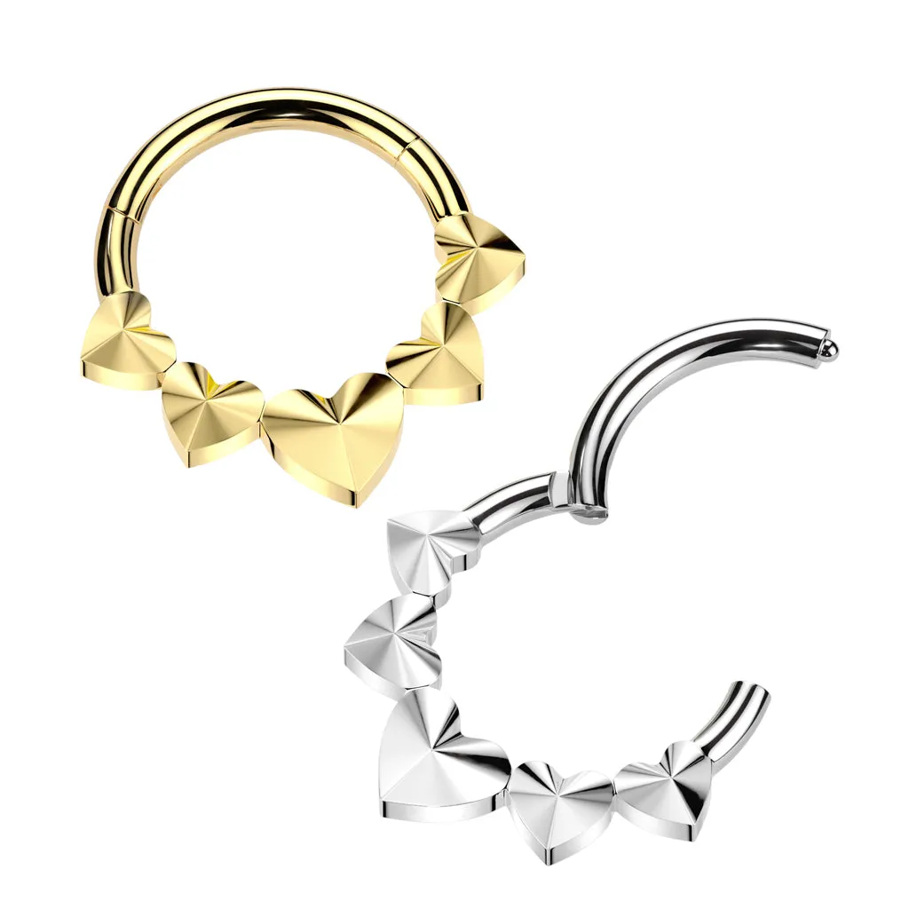 Titanium Hinged Segment Hoop Ring Hearts For Nose Septum Cartilage