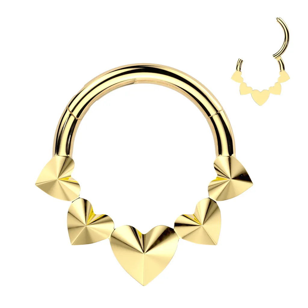 Titanium Hinged Segment Hoop Ring Hearts For Nose Septum Cartilage