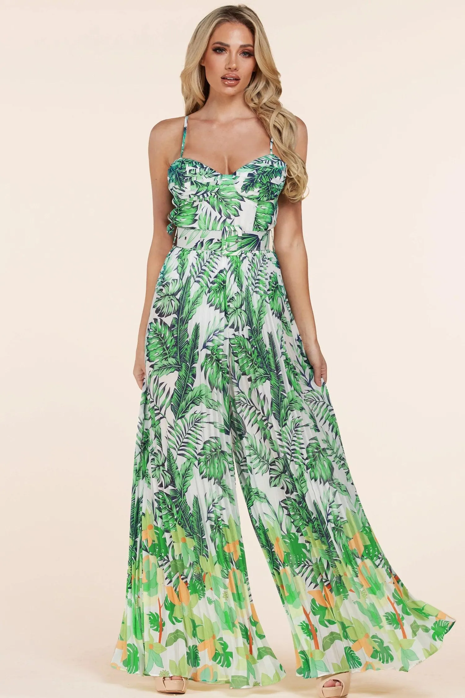 Tropical leaf print jumpsuit