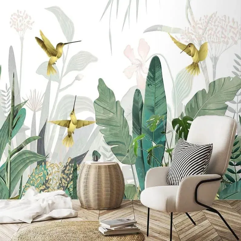 Tropical Paradise Hummingbirds Jungle Wall Mural