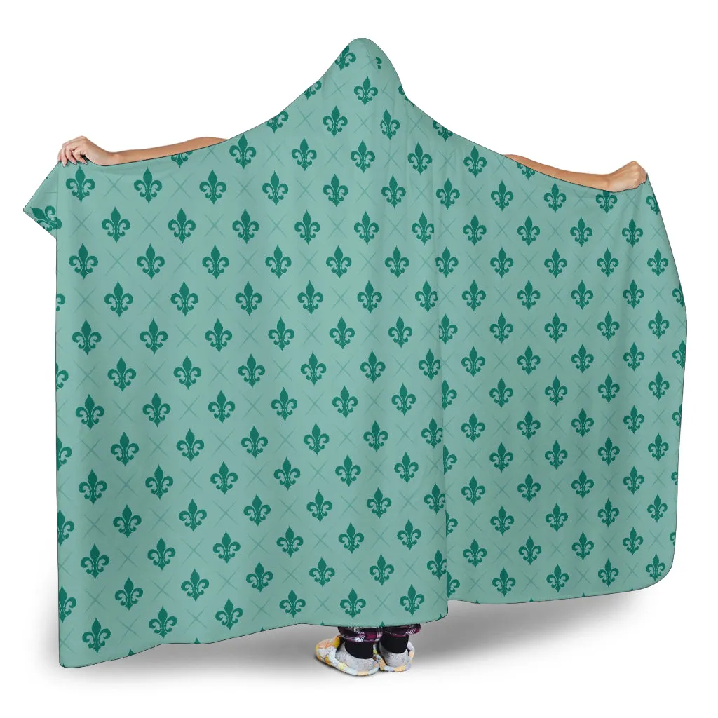 Turquoise Fleur De Lis Hooded Blanket