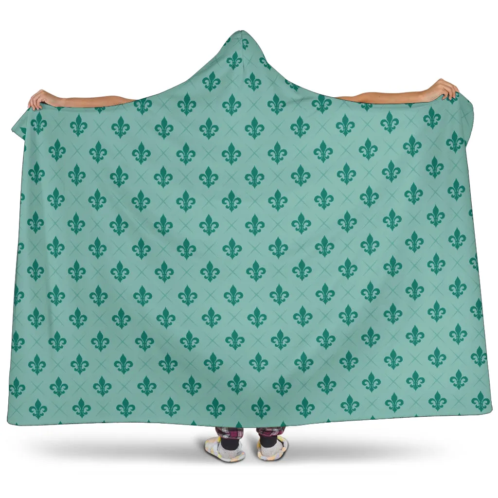 Turquoise Fleur De Lis Hooded Blanket