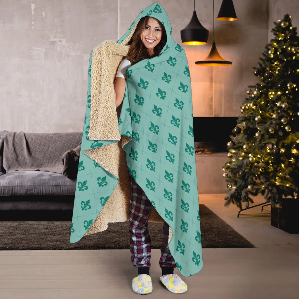 Turquoise Fleur De Lis Hooded Blanket