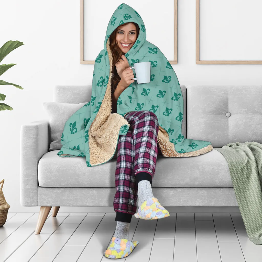 Turquoise Fleur De Lis Hooded Blanket