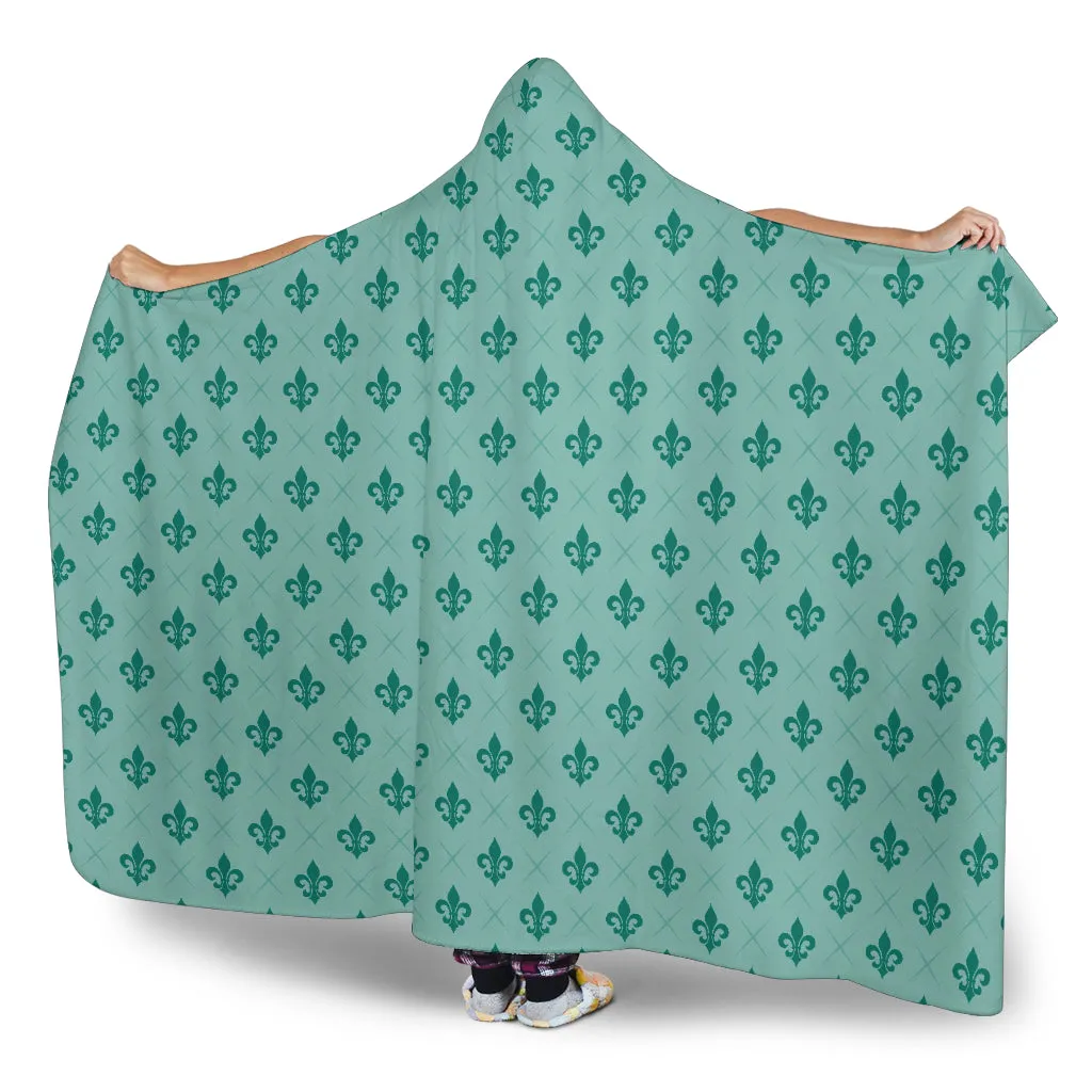 Turquoise Fleur De Lis Hooded Blanket