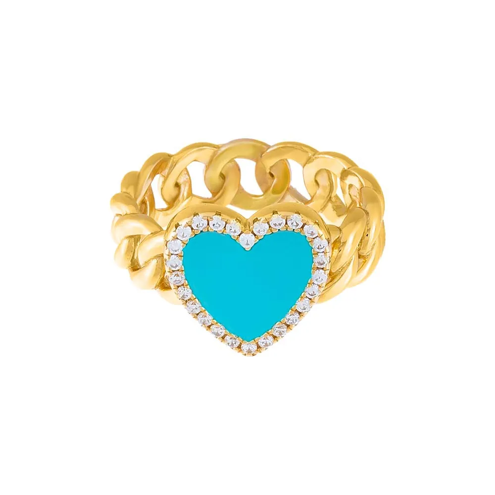 Turquoise Pavé Heart Chain Ring