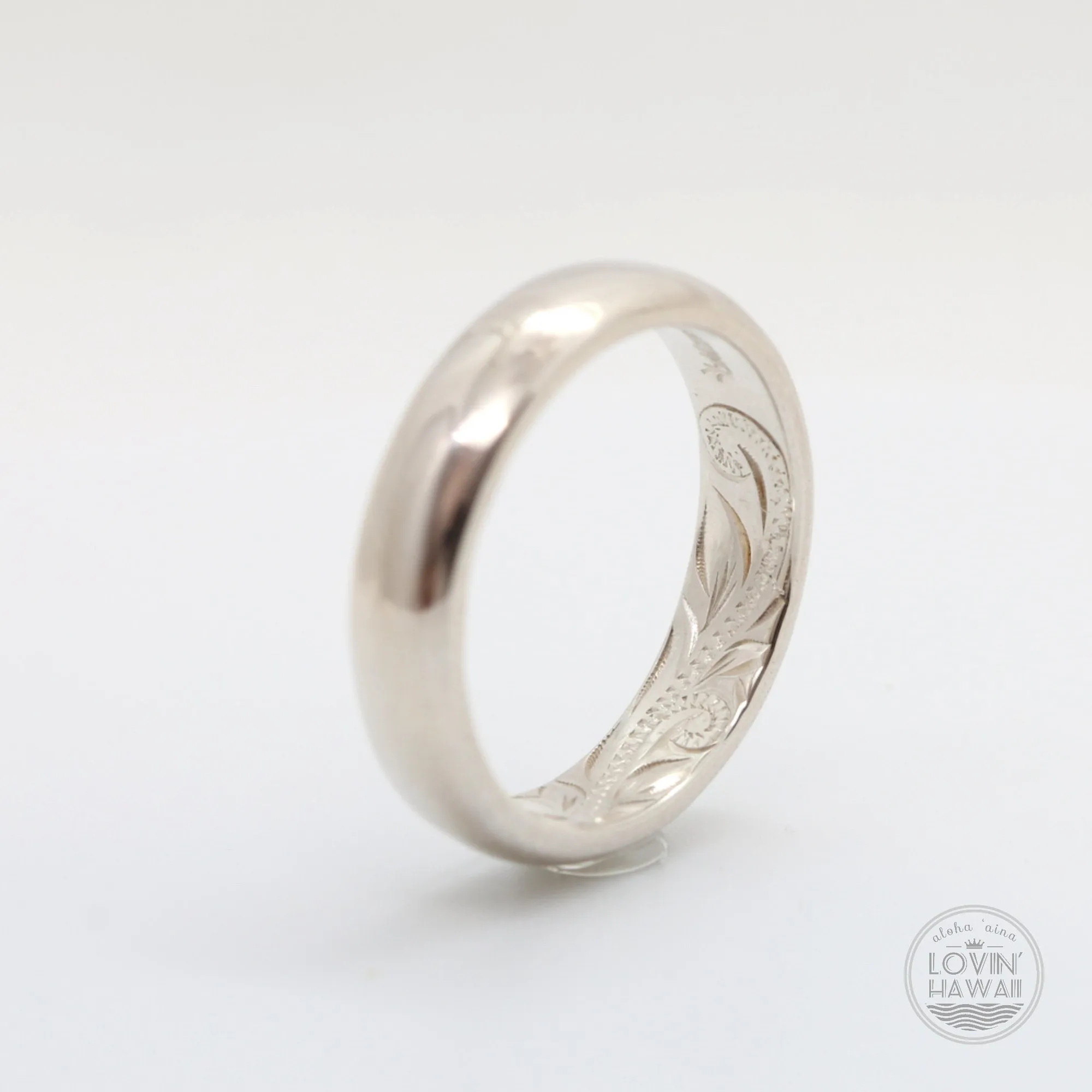 Unique Hawaii Wedding Ring Set, Hand Engraved with Hawaiian Heritage Design (6mm & 4mm width)