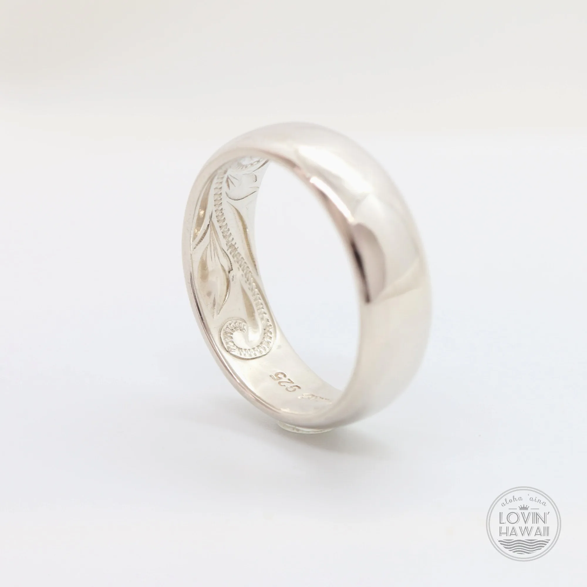 Unique Hawaii Wedding Ring Set, Hand Engraved with Hawaiian Heritage Design (6mm & 4mm width)