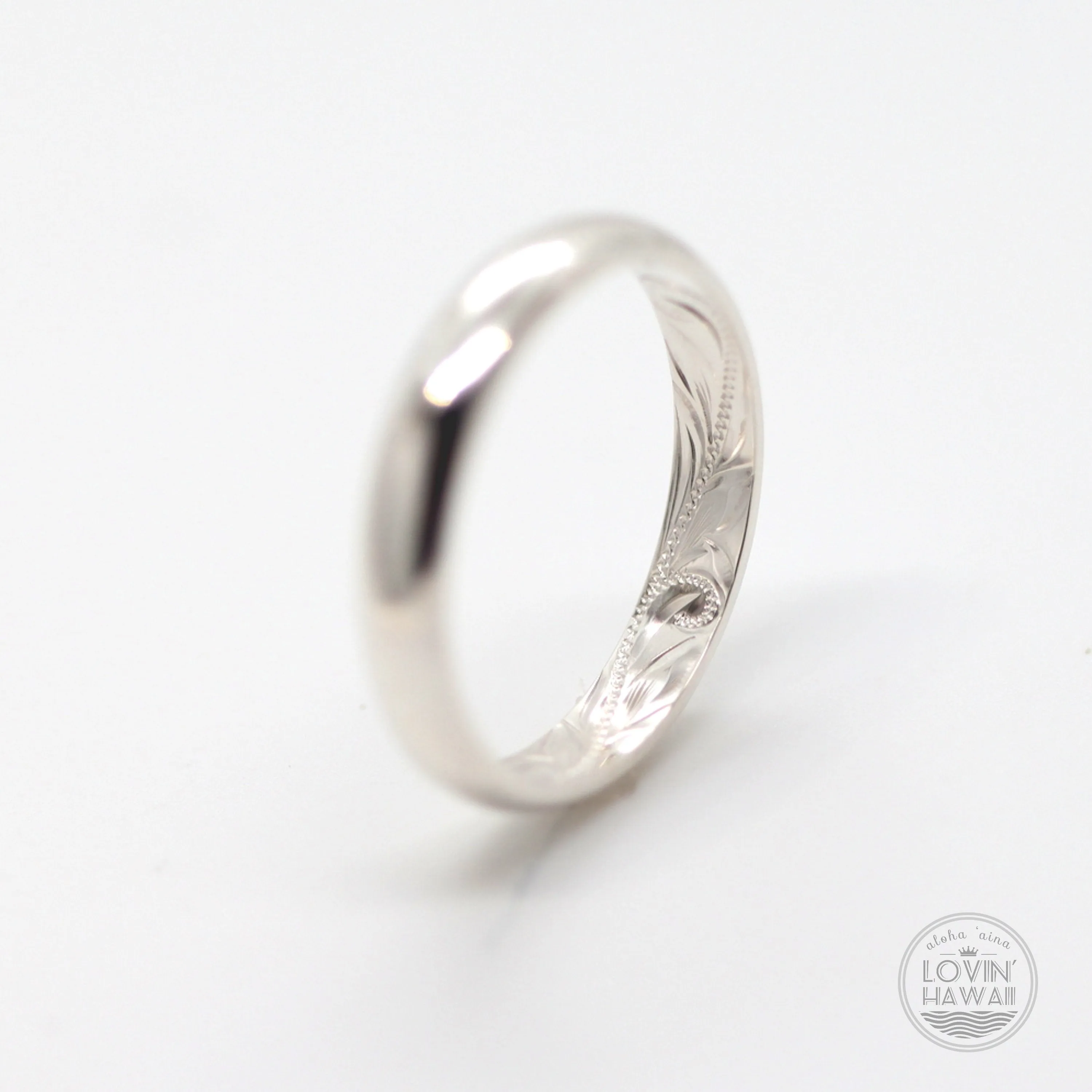 Unique Hawaii Wedding Ring Set, Hand Engraved with Hawaiian Heritage Design (6mm & 4mm width)