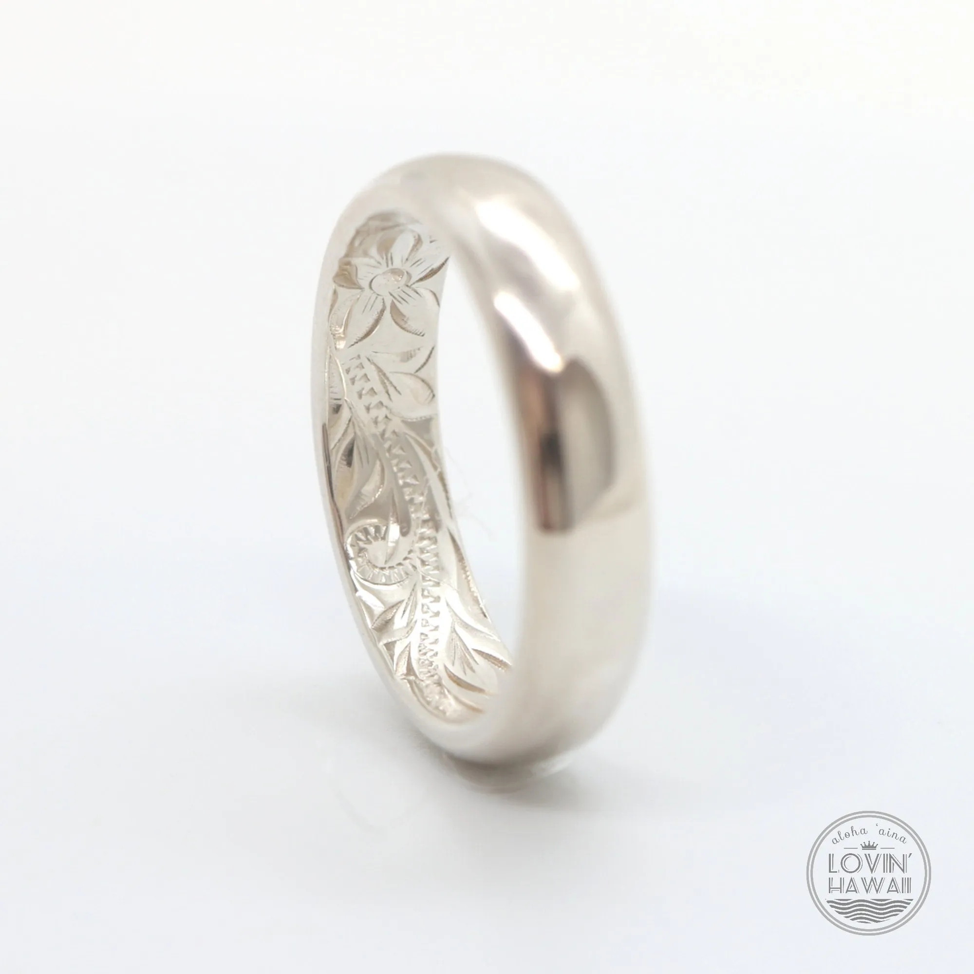 Unique Hawaii Wedding Ring Set, Hand Engraved with Hawaiian Heritage Design (6mm & 4mm width)