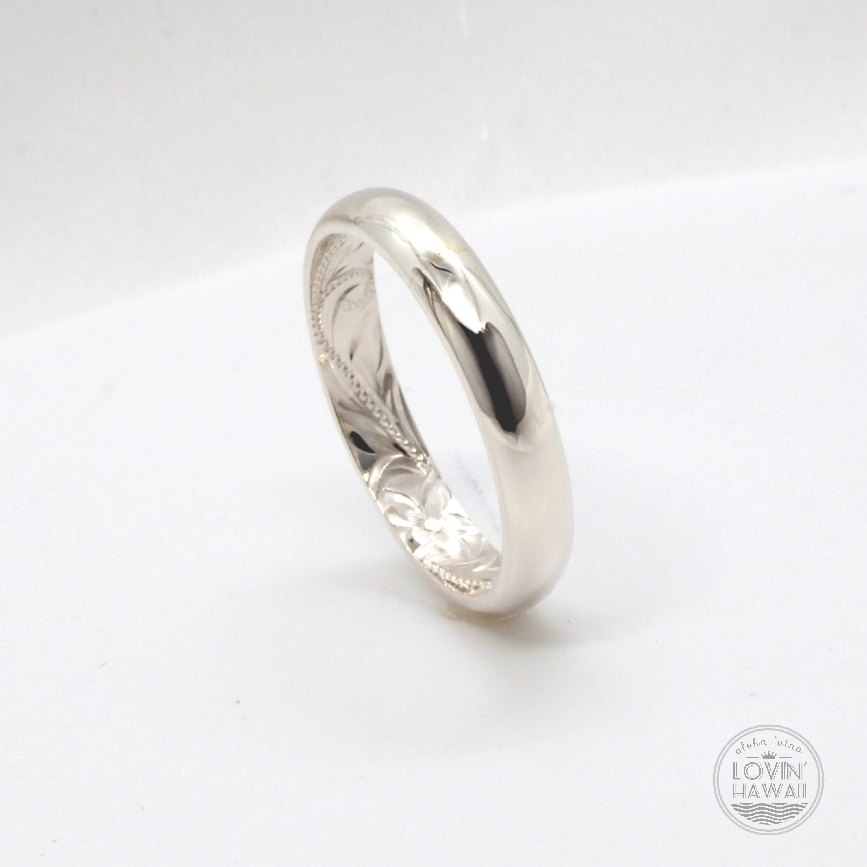 Unique Hawaii Wedding Ring Set, Hand Engraved with Hawaiian Heritage Design (6mm & 4mm width)