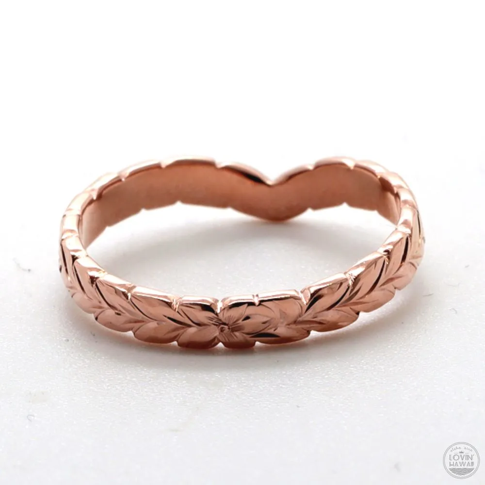 V-Shaped Wedding Ring, Hand Crafted Hawaiian Heritage Design  (3mm Width)