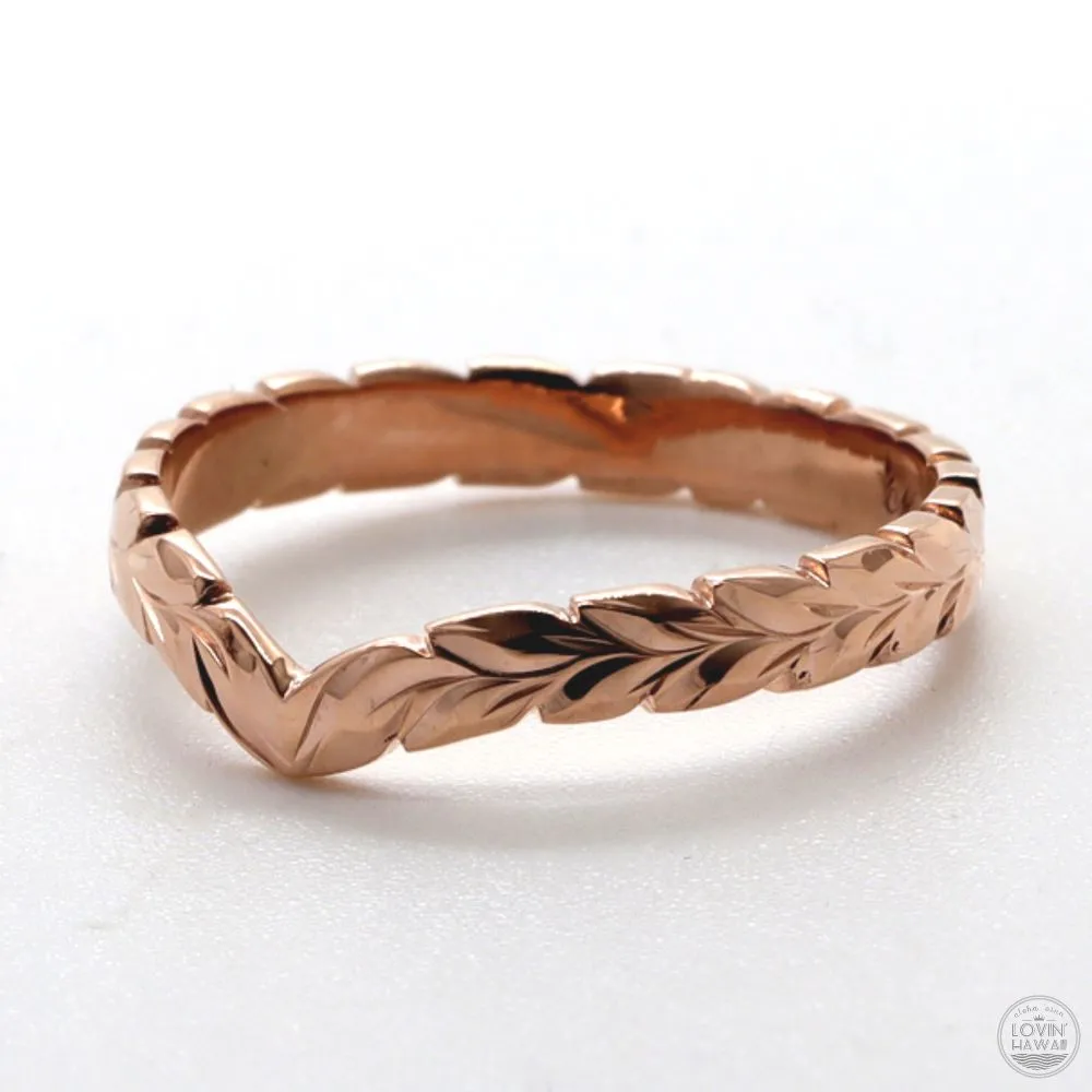 V-Shaped Wedding Ring, Hand Crafted Hawaiian Heritage Design  (3mm Width)