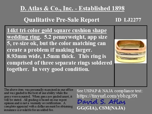 Vintage Triple Tone Gold Row Square Band