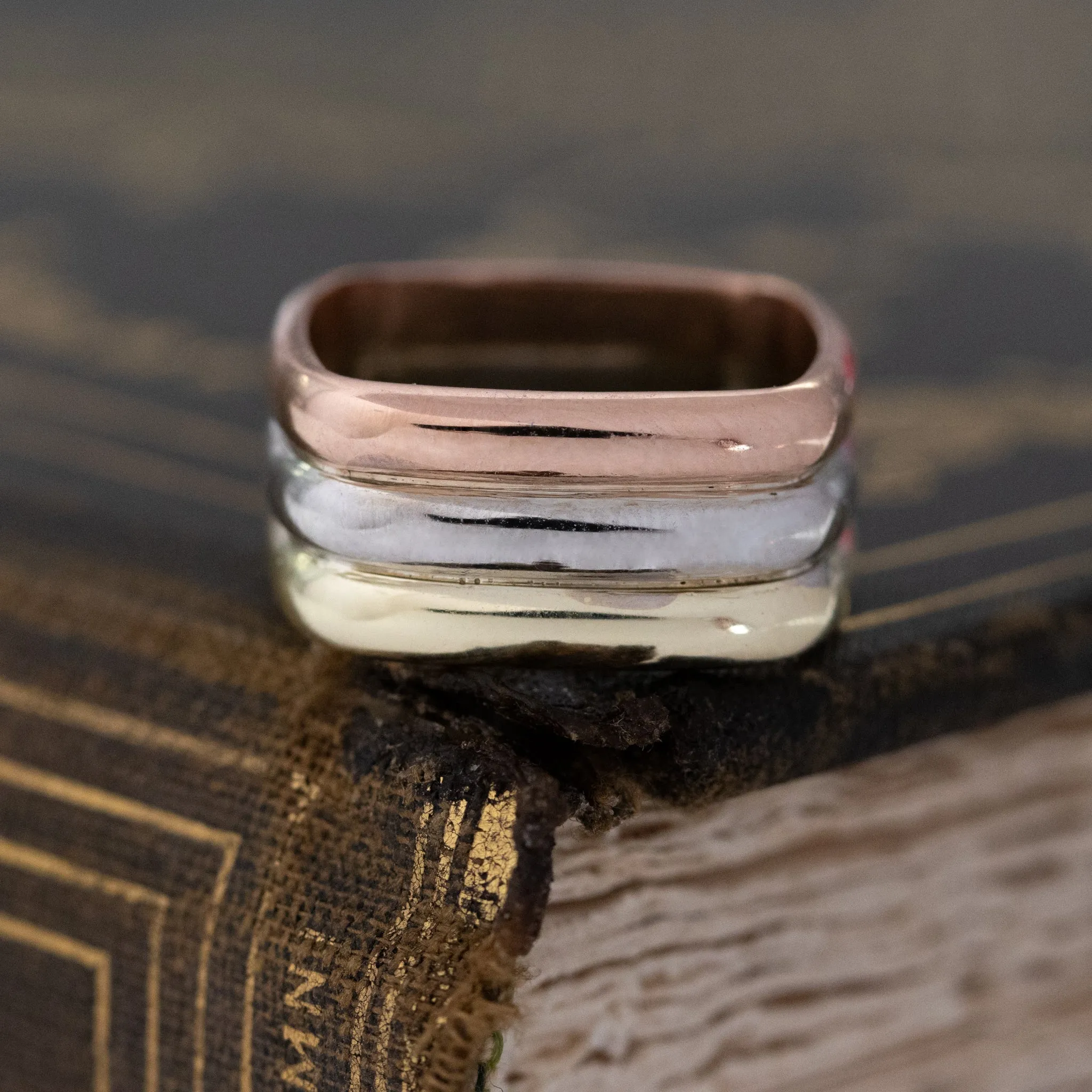 Vintage Triple Tone Gold Row Square Band
