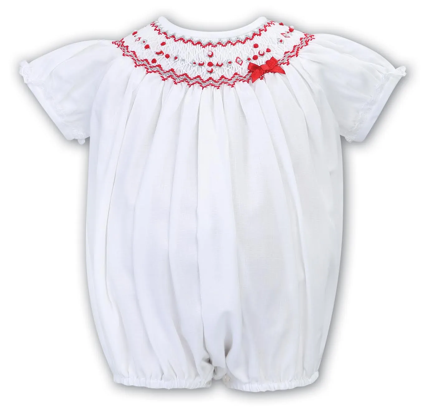 White Red Short Sleeve Bubble Romper