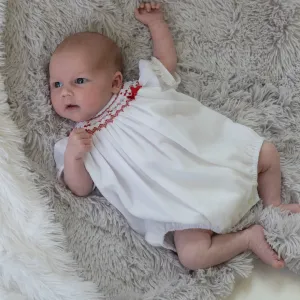 White Red Short Sleeve Bubble Romper