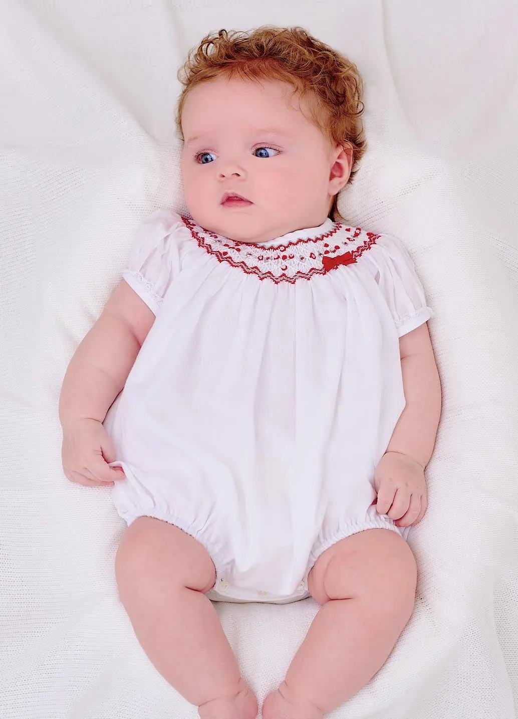 White Red Short Sleeve Bubble Romper