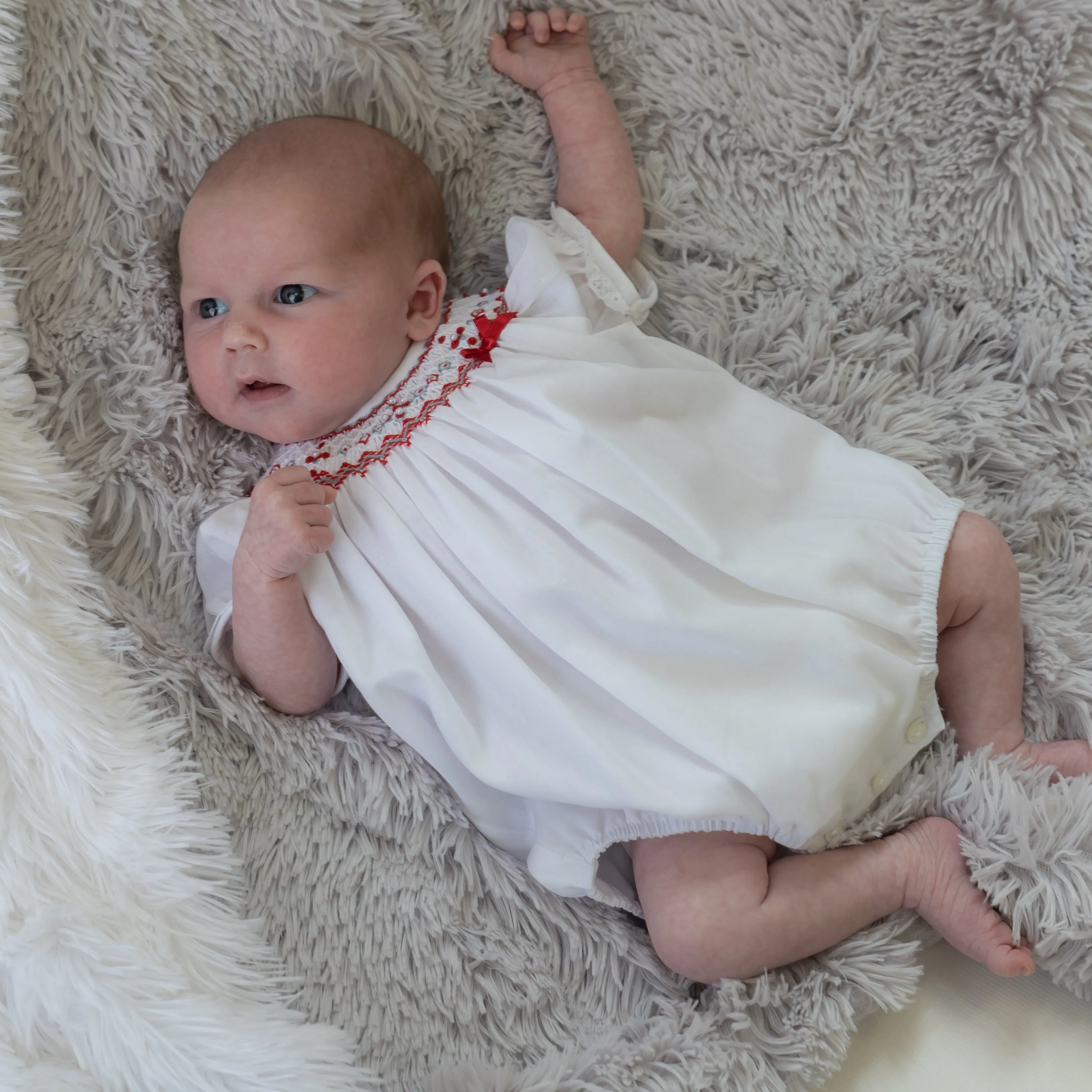 White Red Short Sleeve Bubble Romper