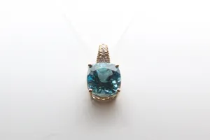 Yellow Gold Cushion Blue Topaz Pendant