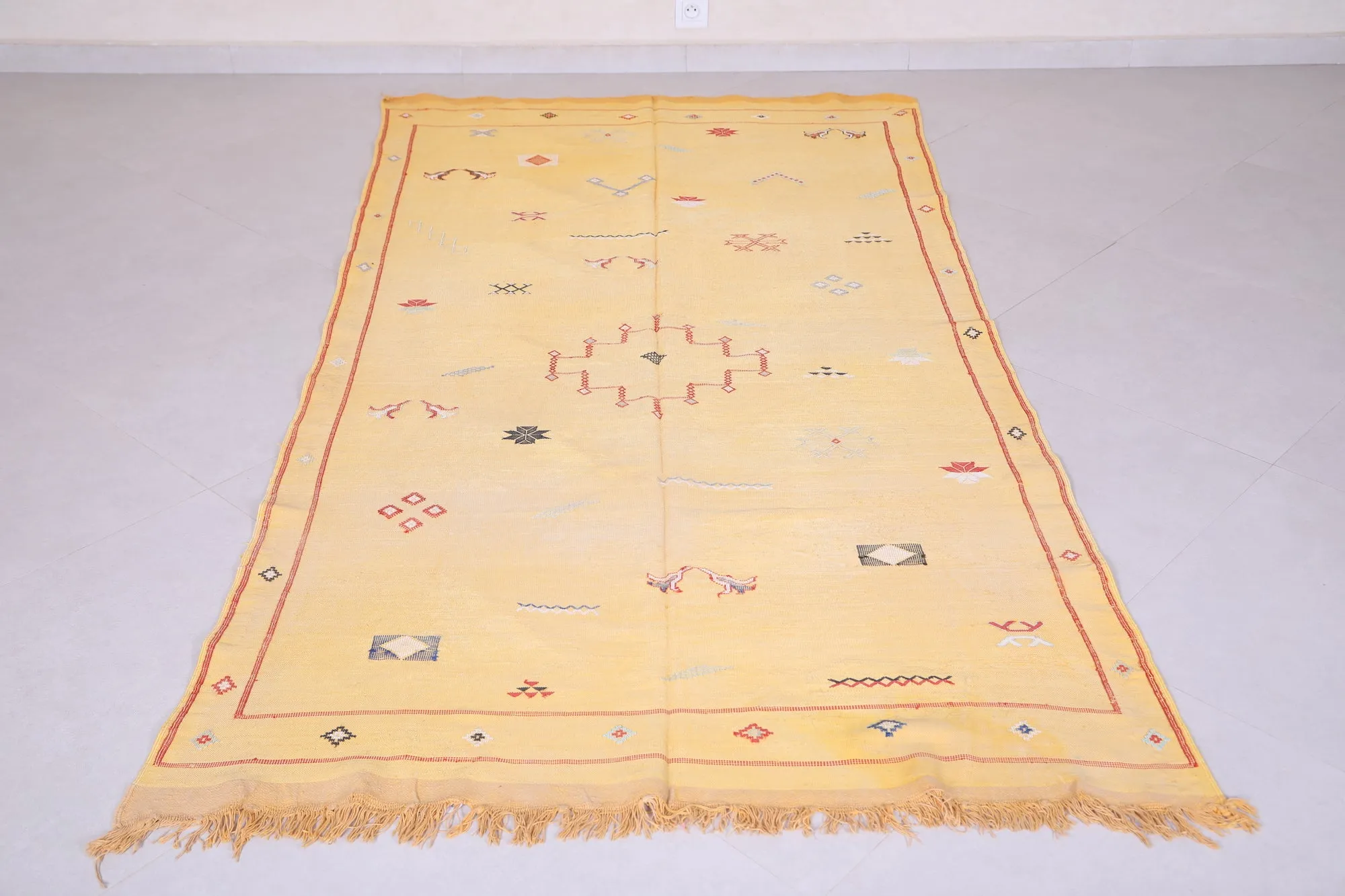 Yellow Moroccan Kilim Rug - Hand Woven Moroccan Rug - Custom Rug